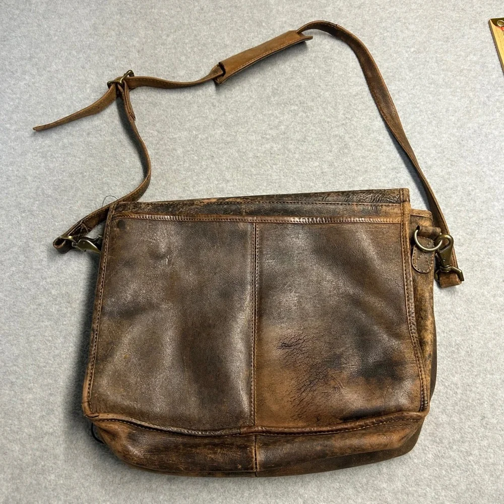 Hobo International Messenger Bag Brown Unisex L Leather Distressed Vintage 0207